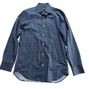 Bonobos Size 15/34 Mens Navy Printed Slim Fit Button-Down Shirt Stretch Preppy